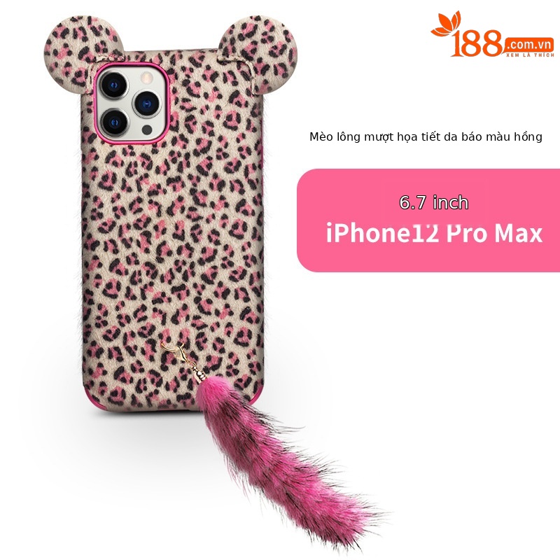 6,7 inch iphone12 pro max lông báo mèo đỏ hồng