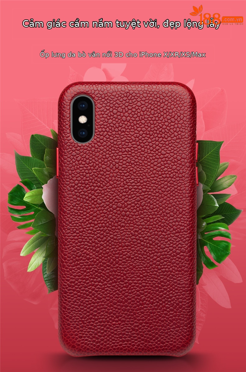 Ốp lưng điện thoại da thật cho iPhone XsMax / Xr, bảo vệ thời trang — IPhoneX màu đỏ da bò cổ điển, IPhoneX màu đỏ hồng da bò cổ điển, Bột ngọc trai da bò cổ điển iPhoneX, IPhoneXS 5,8 inch màu đỏ da bò cổ điển chi tiết 1