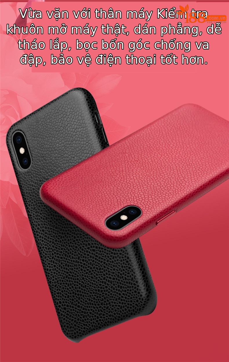 Ốp lưng điện thoại da thật cho iPhone XsMax / Xr, bảo vệ thời trang — IPhoneX màu đỏ da bò cổ điển, IPhoneX màu đỏ hồng da bò cổ điển, Bột ngọc trai da bò cổ điển iPhoneX, IPhoneXS 5,8 inch màu đỏ da bò cổ điển chi tiết 4