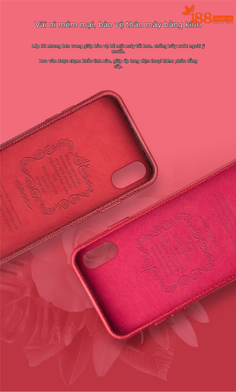 Ốp lưng điện thoại da thật cho iPhone XsMax / Xr, bảo vệ thời trang — IPhoneX màu đỏ da bò cổ điển, IPhoneX màu đỏ hồng da bò cổ điển, Bột ngọc trai da bò cổ điển iPhoneX, IPhoneXS 5,8 inch màu đỏ da bò cổ điển chi tiết 5