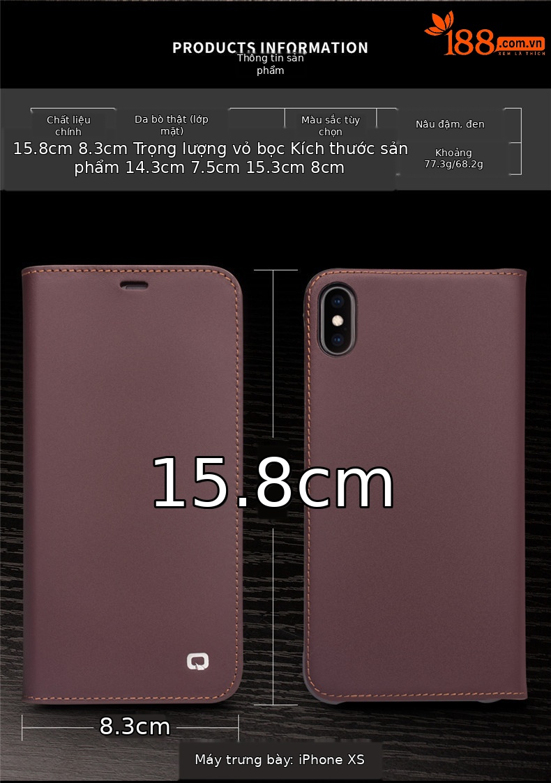 Ốp lưng da thật chống rơi cho iPhone XsMax / 7 Plus / 8 Plus — Màu nâu đậm thế hệ thứ hai cổ điển iPhoneX 5,8 inch chi tiết 2