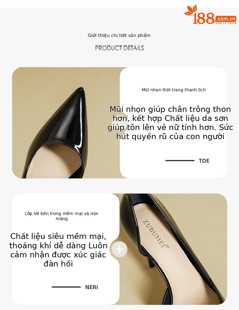 Sandal cao gót nữ mũi nhọn gót nhọn đế chống thấm nước — Màu đen chi tiết 2