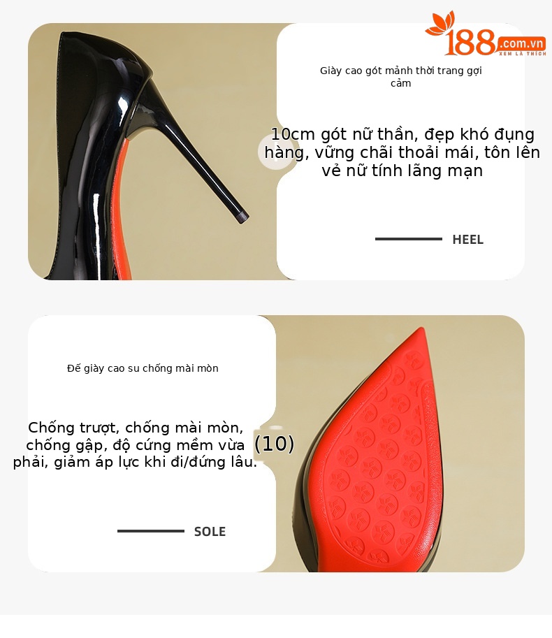 Sandal cao gót nữ mũi nhọn gót nhọn đế chống thấm nước — Màu đen chi tiết 3
