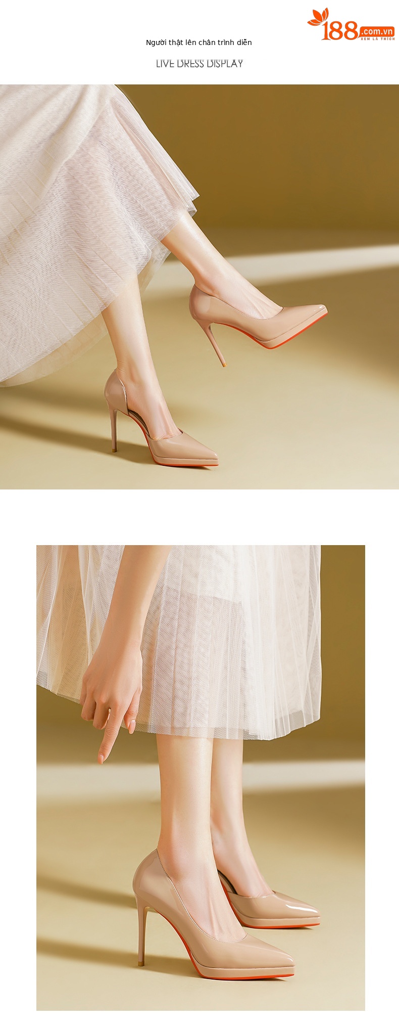 Sandal cao gót nữ mũi nhọn gót nhọn đế chống thấm nước — Màu đen chi tiết 4