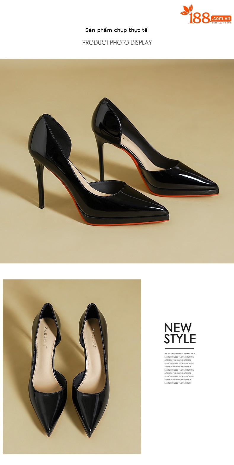 Sandal cao gót nữ mũi nhọn gót nhọn đế chống thấm nước — Màu đen chi tiết 8