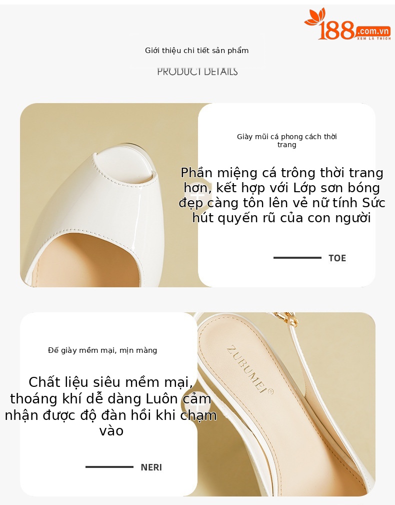 Sandal cao gót nữ hở mũi gót nhọn, đế chống nước, phong cách mùa hè — Đỏ rượu chi tiết 2