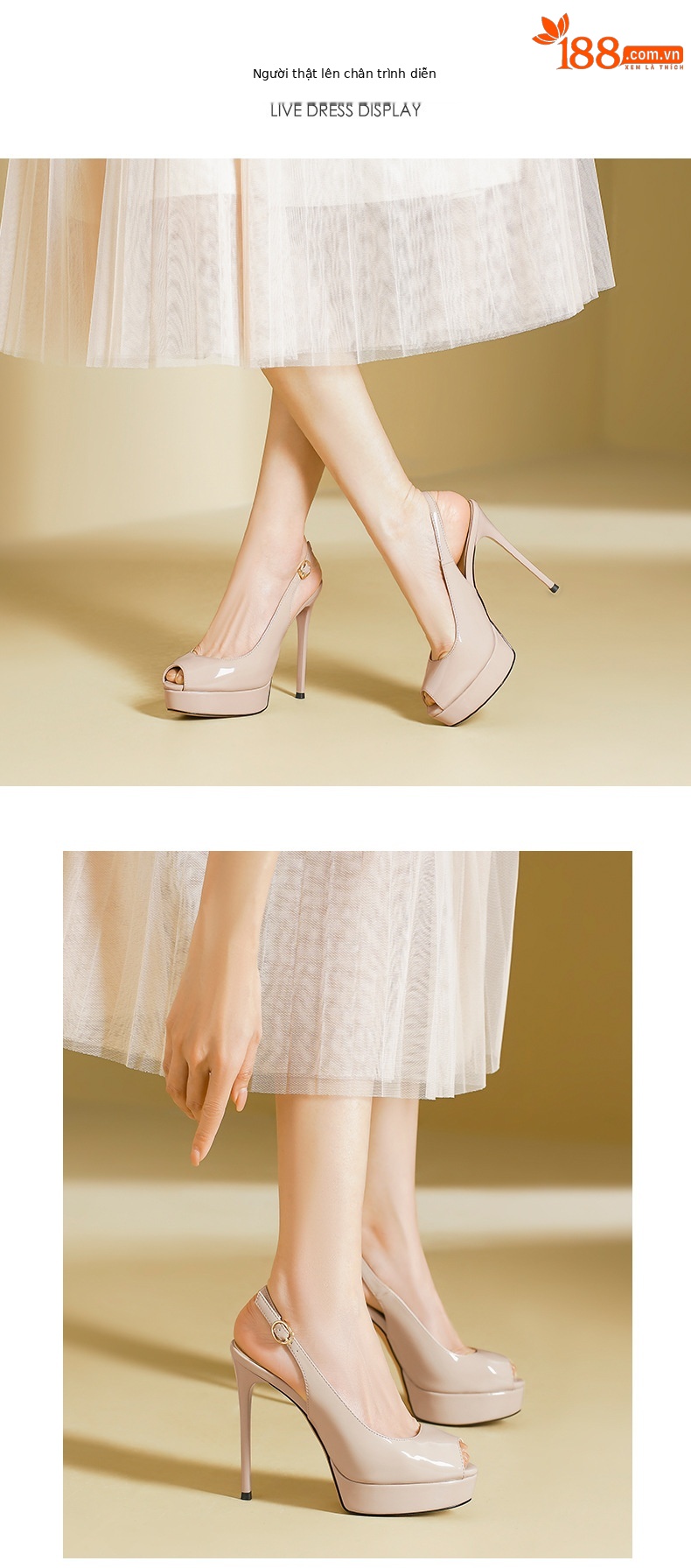 Sandal cao gót nữ hở mũi gót nhọn, đế chống nước, phong cách mùa hè — Đỏ rượu chi tiết 4
