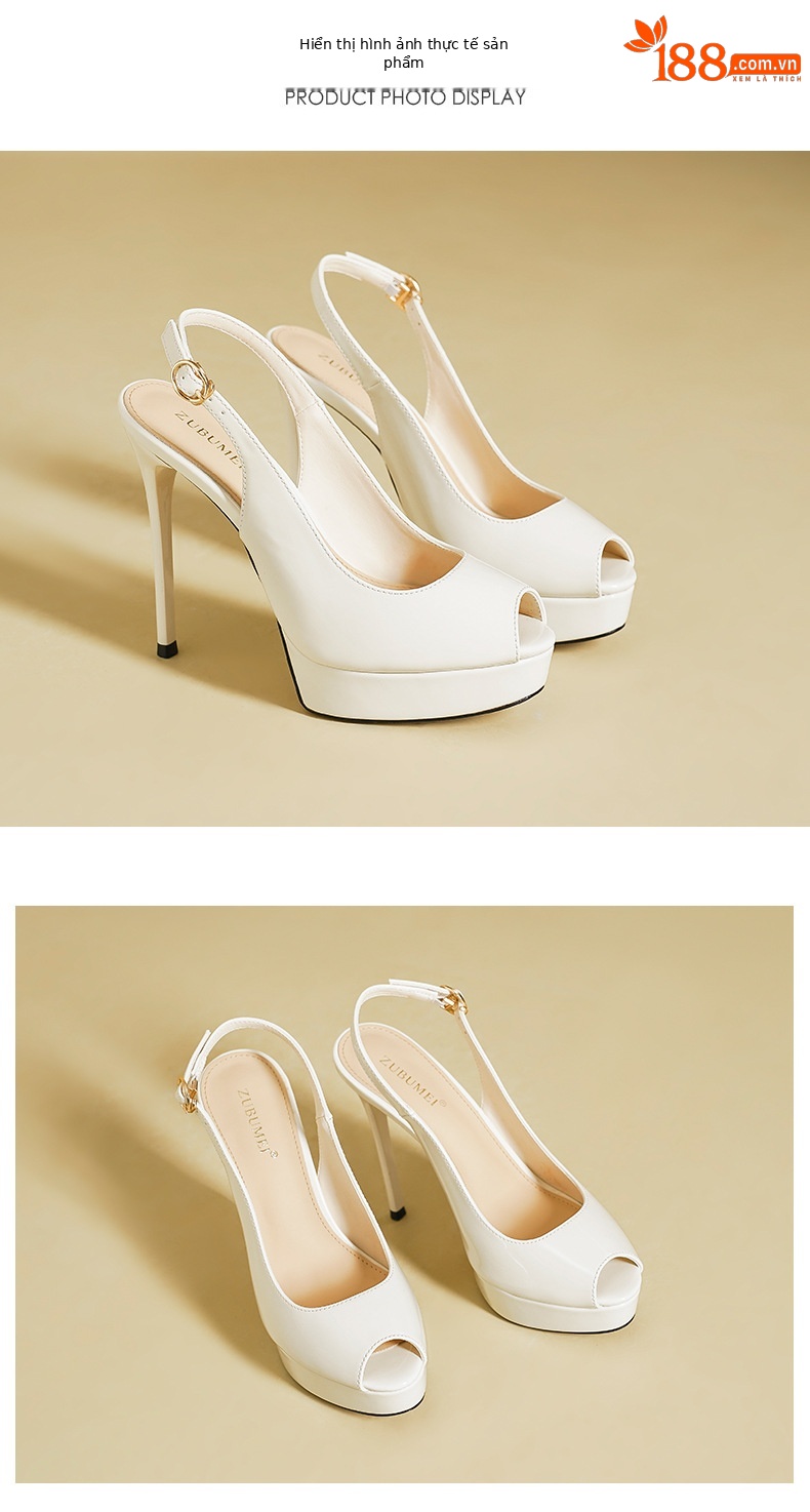 Sandal cao gót nữ hở mũi gót nhọn, đế chống nước, phong cách mùa hè — Đỏ rượu chi tiết 10