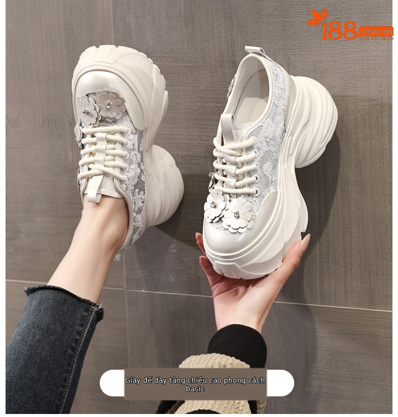 Giày sneaker nữ chunky đế dày tăng chiều cao, lưới thoáng khí — Màu trắng chi tiết 1