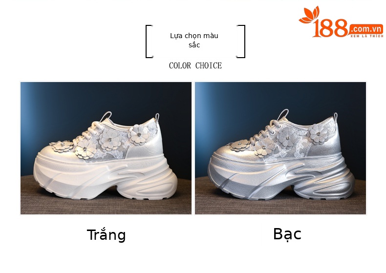 Giày sneaker nữ chunky đế dày tăng chiều cao, lưới thoáng khí — Màu trắng chi tiết 2