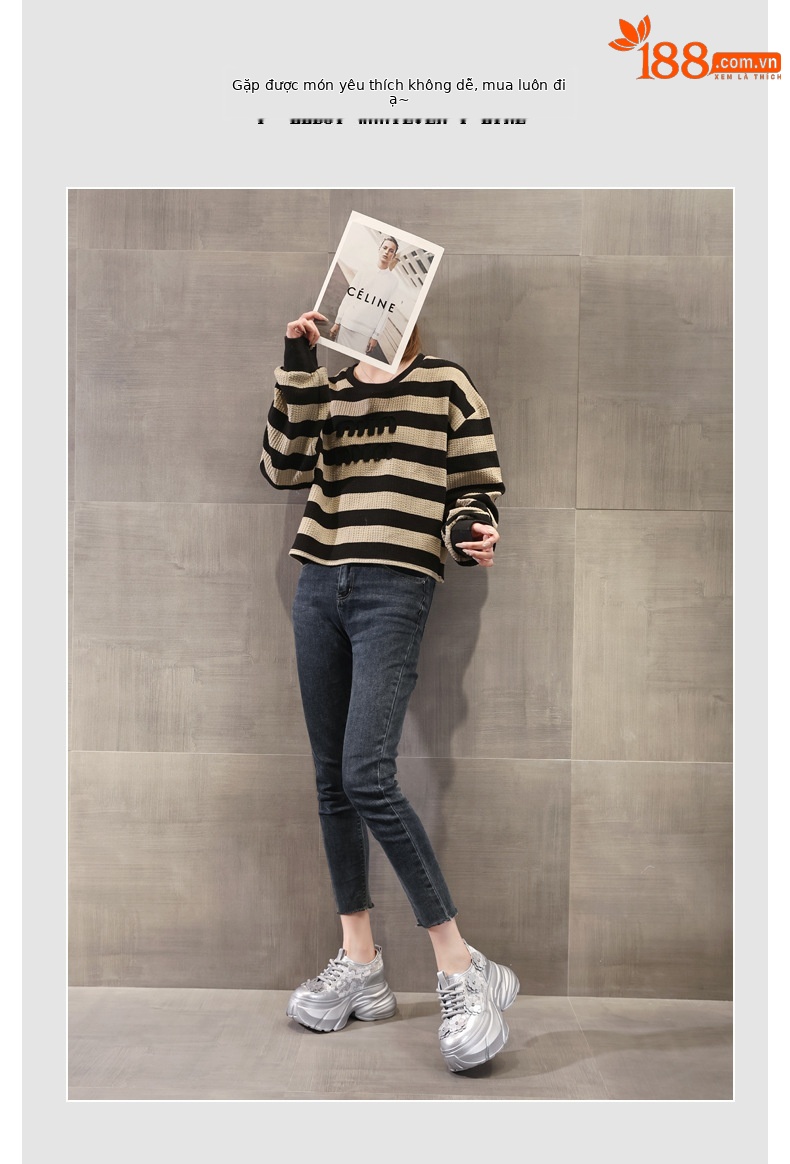 Giày sneaker nữ chunky đế dày tăng chiều cao, lưới thoáng khí — Màu trắng chi tiết 5