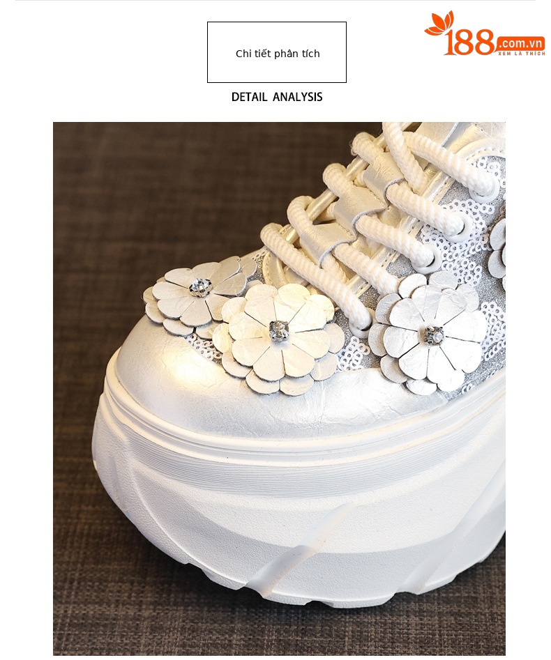 Giày sneaker nữ chunky đế dày tăng chiều cao, lưới thoáng khí — Màu trắng chi tiết 6