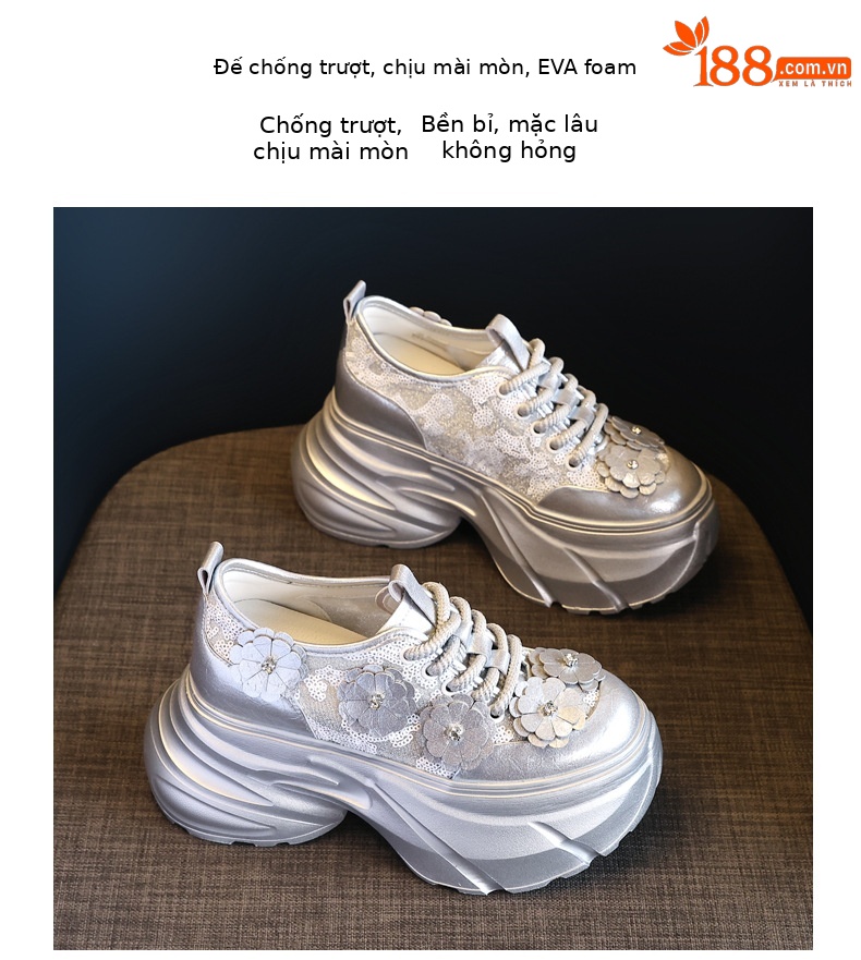 Giày sneaker nữ chunky đế dày tăng chiều cao, lưới thoáng khí — Màu trắng chi tiết 9