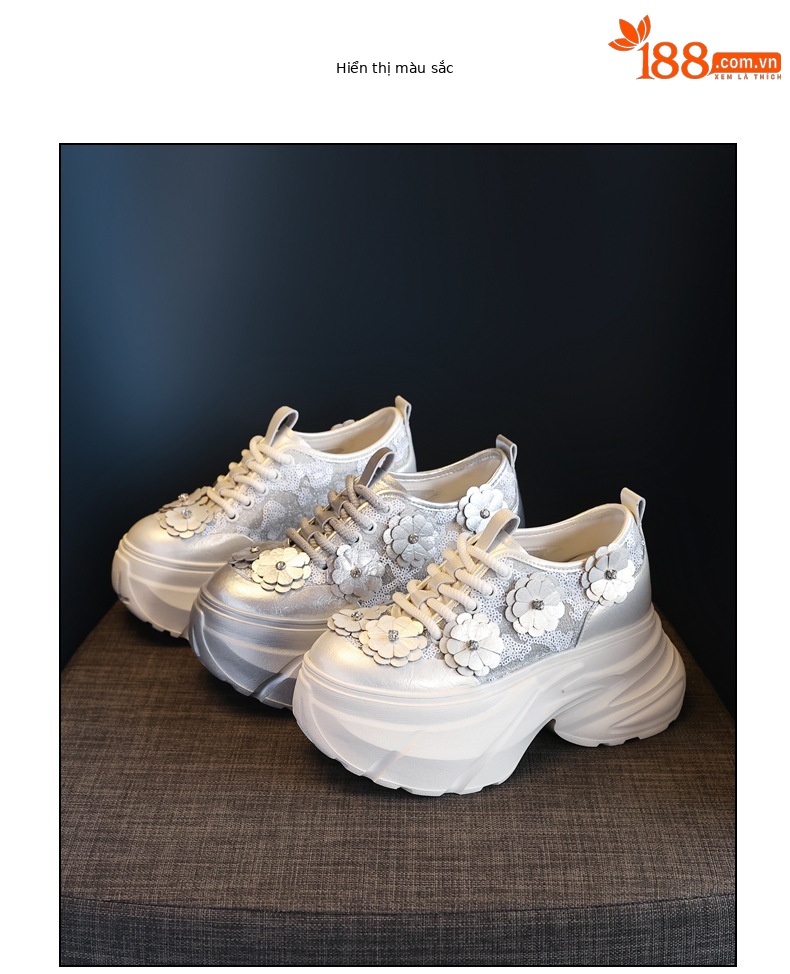 Giày sneaker nữ chunky đế dày tăng chiều cao, lưới thoáng khí — Màu trắng chi tiết 17