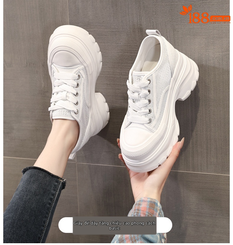 Giày sneaker nữ chunky đế dày mặt lưới thoáng khí, tăng chiều cao bên trong — Màu trắng chi tiết 1