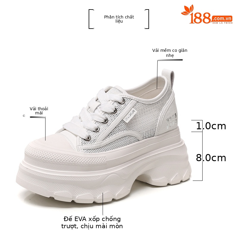 Giày sneaker nữ chunky đế dày mặt lưới thoáng khí, tăng chiều cao bên trong — Màu trắng chi tiết 3
