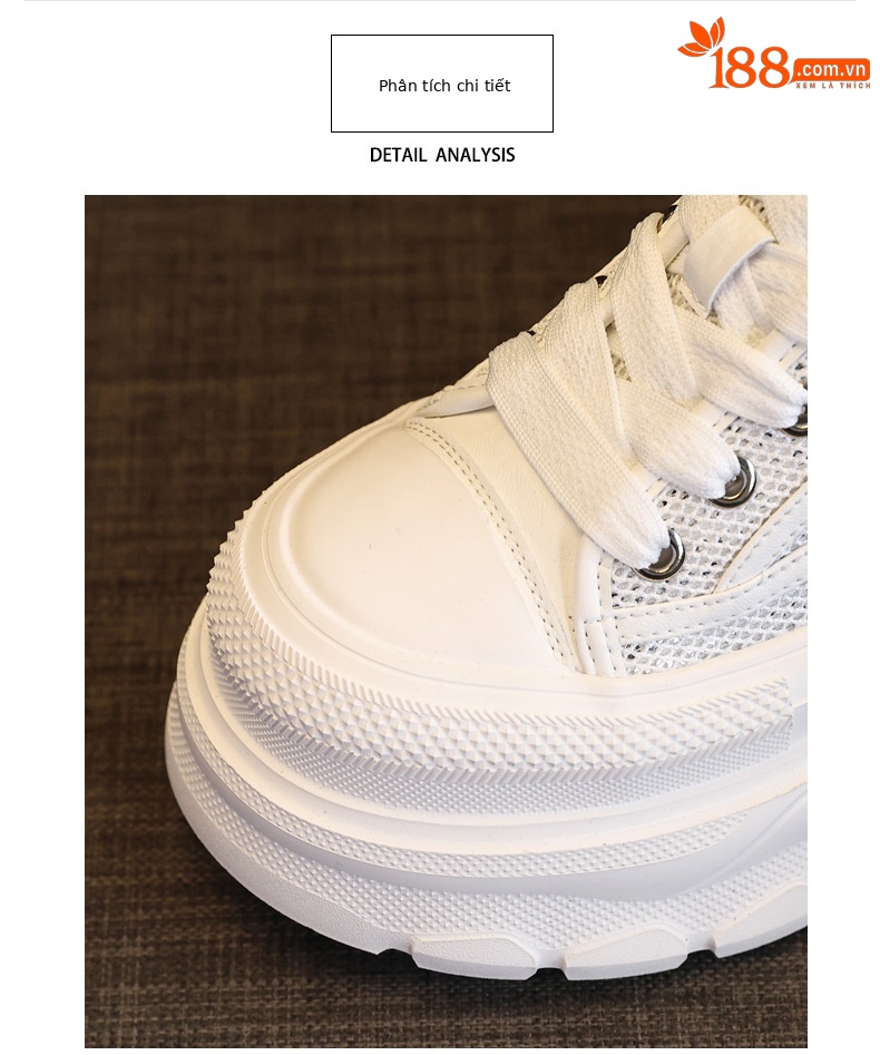 Giày sneaker nữ chunky đế dày mặt lưới thoáng khí, tăng chiều cao bên trong — Màu trắng chi tiết 7