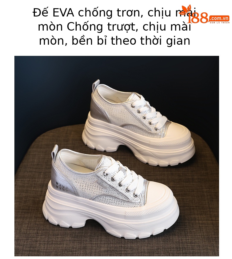 Giày sneaker nữ chunky đế dày mặt lưới thoáng khí, tăng chiều cao bên trong — Màu trắng chi tiết 10