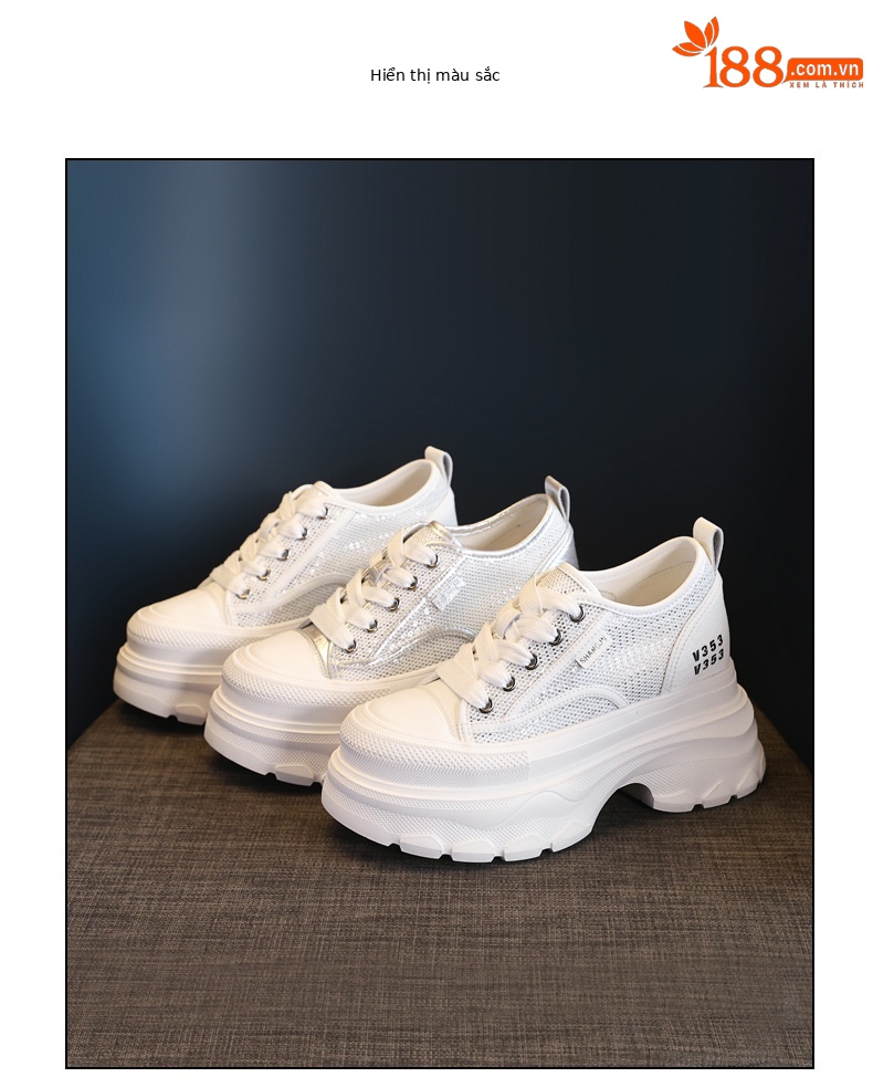 Giày sneaker nữ chunky đế dày mặt lưới thoáng khí, tăng chiều cao bên trong — Màu trắng chi tiết 17