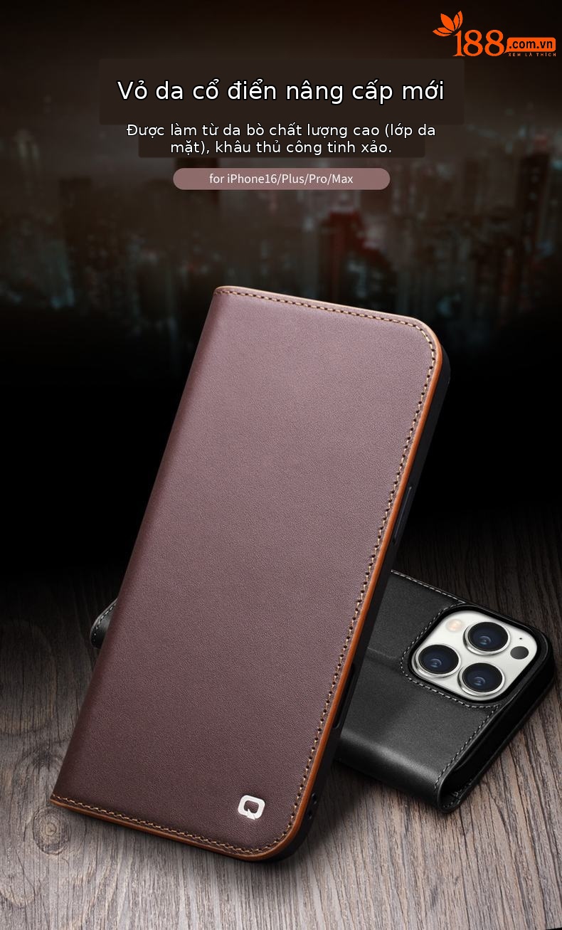 Ốp lưng da thật bọc toàn bộ chống rơi cho iPhone 16 Pro Max Plus — IPhone16 pro max màu nâu cổ điển thế hệ thứ hai, IPhone16 pro max cổ điển thế hệ thứ hai màu đen, IPhone16 pro màu nâu cổ điển thế hệ thứ hai, IPhone16 pro cổ điển thế hệ thứ hai màu đen chi tiết 1