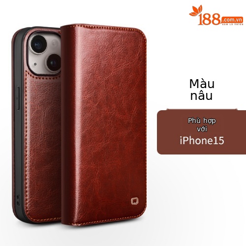 Ốp lưng iPhone 15 Pro Max da thật, nắp gập tích hợp giá đỡ, bảo vệ toàn diện — IPhone15 màu nâu cổ điển, IPhone15 màu đen cổ điển, IPhone15 plus màu nâu cổ điển, IPhone15 plus màu đen cổ điển