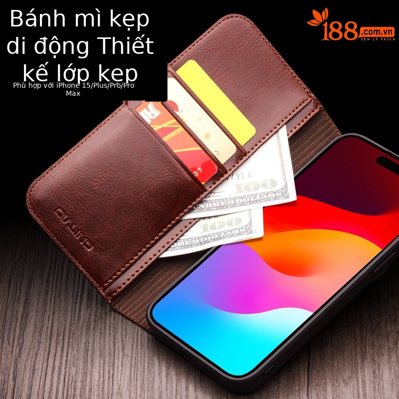 Ốp lưng iPhone 15 Pro Max da thật, nắp gập tích hợp giá đỡ, bảo vệ toàn diện — IPhone15 màu nâu cổ điển, IPhone15 màu đen cổ điển, IPhone15 plus màu nâu cổ điển, IPhone15 plus màu đen cổ điển