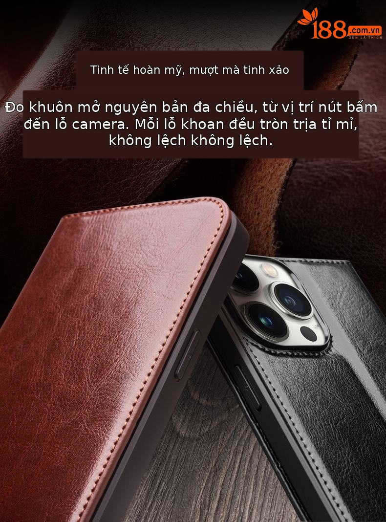 Ốp lưng iPhone 15 Pro Max da thật, nắp gập tích hợp giá đỡ, bảo vệ toàn diện — IPhone15 màu nâu cổ điển, IPhone15 màu đen cổ điển, IPhone15 plus màu nâu cổ điển, IPhone15 plus màu đen cổ điển chi tiết 7