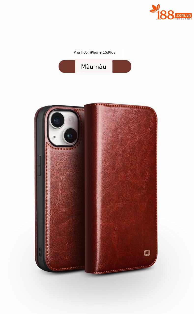 Ốp lưng iPhone 15 Pro Max da thật, nắp gập tích hợp giá đỡ, bảo vệ toàn diện — IPhone15 màu nâu cổ điển, IPhone15 màu đen cổ điển, IPhone15 plus màu nâu cổ điển, IPhone15 plus màu đen cổ điển chi tiết 9