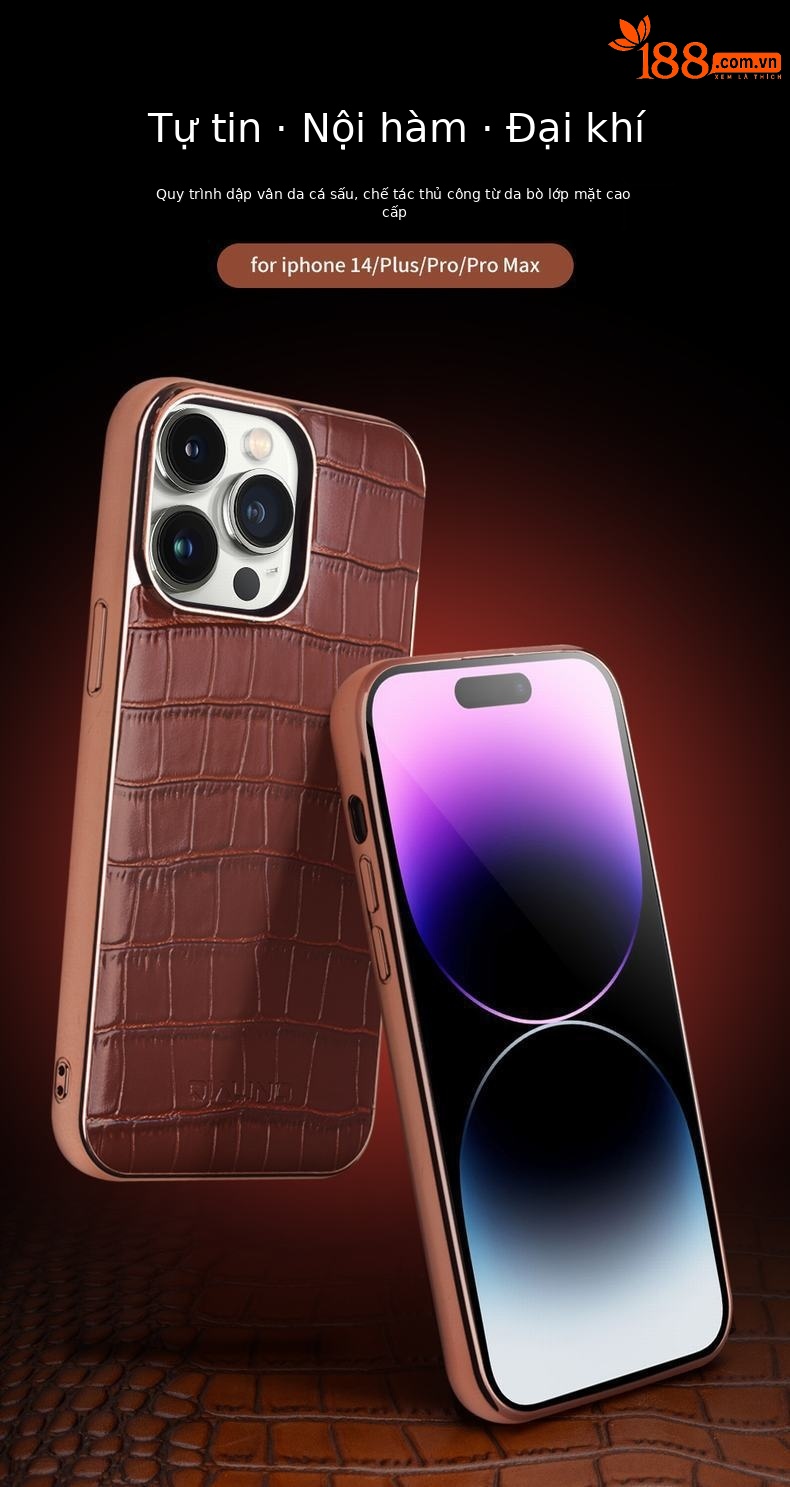 Ốp lưng da thật từ tính chống rơi cho iPhone 14 Pro Max — IPhone14pro 6,1 inch đáy đơn màu nâu vân cá sấu, IPhone14pro 6,1 inch đáy đơn màu đen vân cá sấu, IPhone14 Pro Max đáy đơn màu nâu vân cá sấu 6,7 inch, IPhone 6.7 inch 14 pro max một đáy vân cá sấu màu đen chi tiết 1