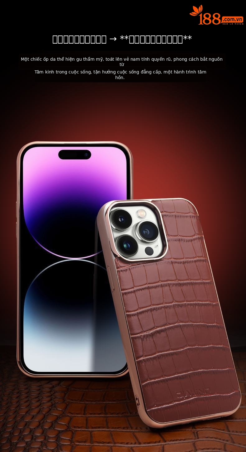 Ốp lưng da thật từ tính chống rơi cho iPhone 14 Pro Max — IPhone14pro 6,1 inch đáy đơn màu nâu vân cá sấu, IPhone14pro 6,1 inch đáy đơn màu đen vân cá sấu, IPhone14 Pro Max đáy đơn màu nâu vân cá sấu 6,7 inch, IPhone 6.7 inch 14 pro max một đáy vân cá sấu màu đen chi tiết 4