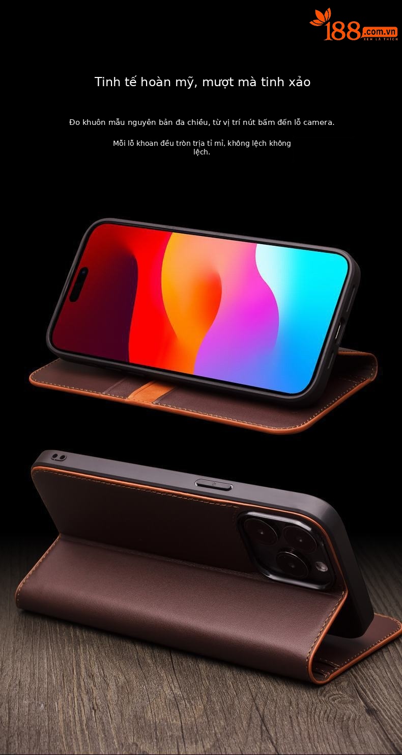 Ốp lưng da thật bọc toàn bộ chống rơi cho iPhone 15 Pro Max — IPhone15 màu nâu cổ điển thế hệ thứ hai, IPhone15 cổ điển thế hệ thứ hai màu đen, IPhone15 pro màu nâu cổ điển thế hệ thứ hai, IPhone15 pro cổ điển thế hệ thứ hai màu đen chi tiết 7