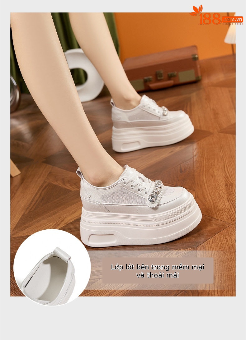 Giày sneaker nữ chunky đế dày trắng platform mùa hè 2025 — Bạc, Trắng, Trắng, đen chi tiết 5