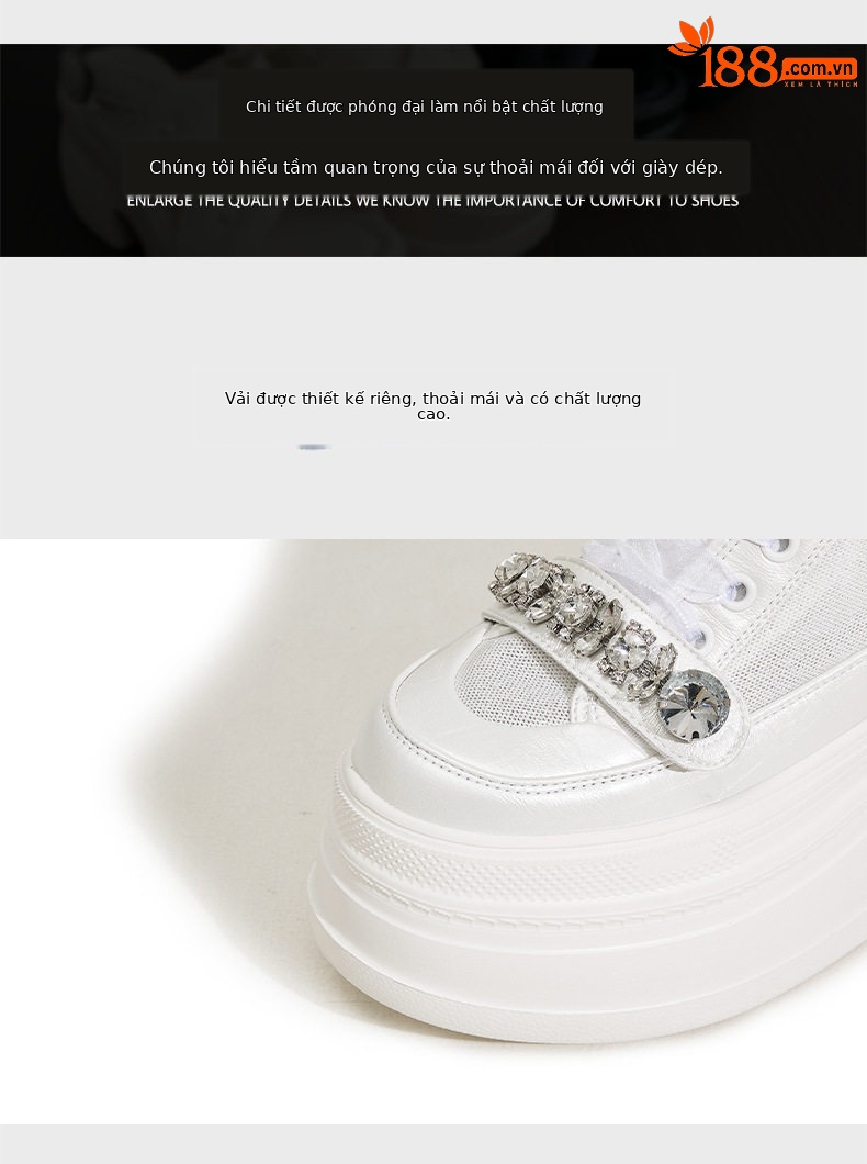 Giày sneaker nữ chunky đế dày trắng platform mùa hè 2025 — Bạc, Trắng, Trắng, đen chi tiết 6