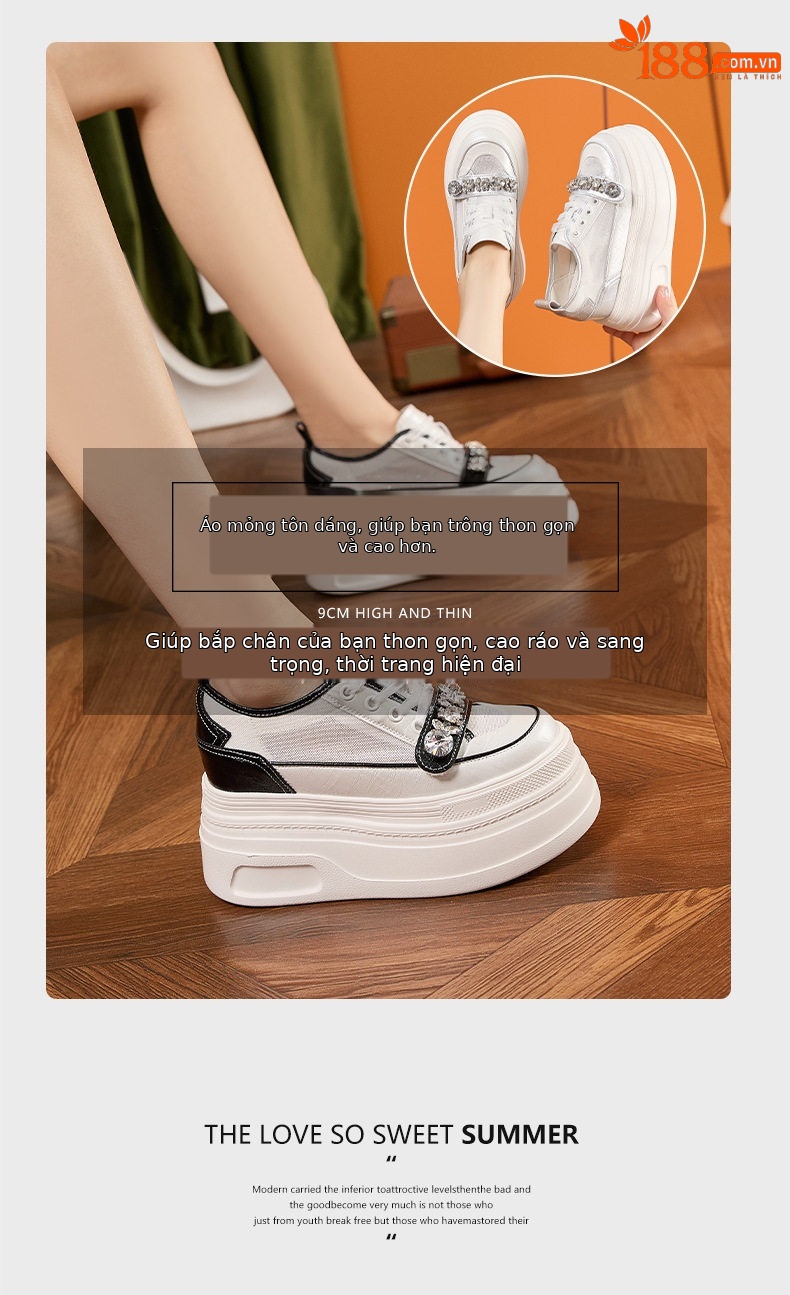 Giày sneaker nữ chunky đế dày trắng platform mùa hè 2025 — Bạc, Trắng, Trắng, đen chi tiết 9