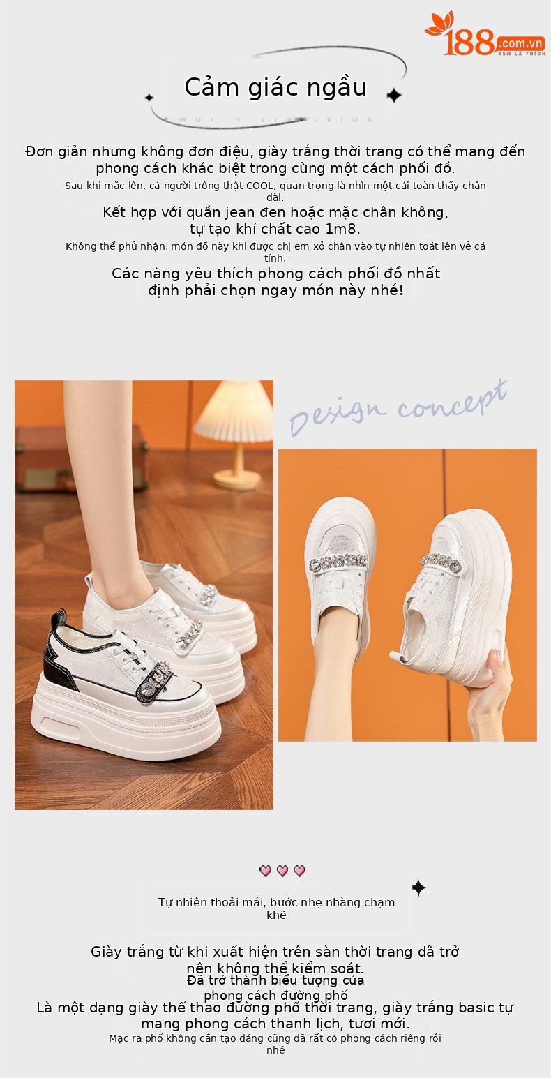 Giày sneaker nữ chunky đế dày trắng platform mùa hè 2025 — Bạc, Trắng, Trắng, đen chi tiết 4
