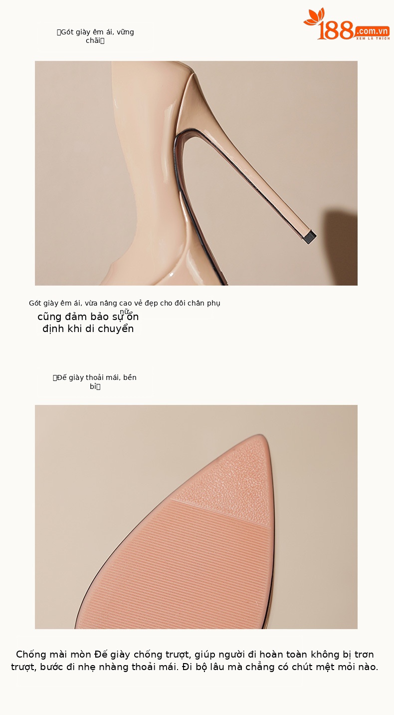 Giày cao gót nữ mũi nhọn gót 16 cm đế platform da bóng — Màu đen, Màu nude, Màu trắng chi tiết 8