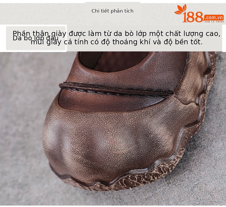 Giày Mary Jane nữ đế dày da bò cổ điển quai ngang Velcro — Màu nâu chi tiết 4