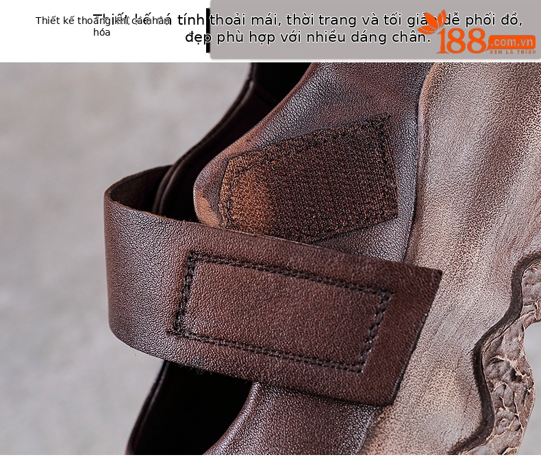 Giày Mary Jane nữ đế dày da bò cổ điển quai ngang Velcro — Màu nâu chi tiết 5