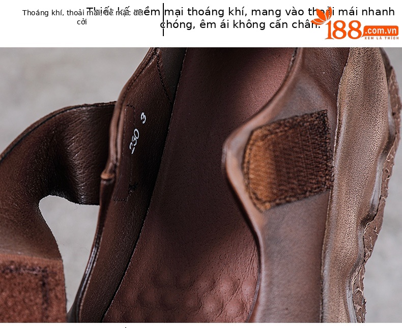 Giày Mary Jane nữ đế dày da bò cổ điển quai ngang Velcro — Màu nâu chi tiết 6