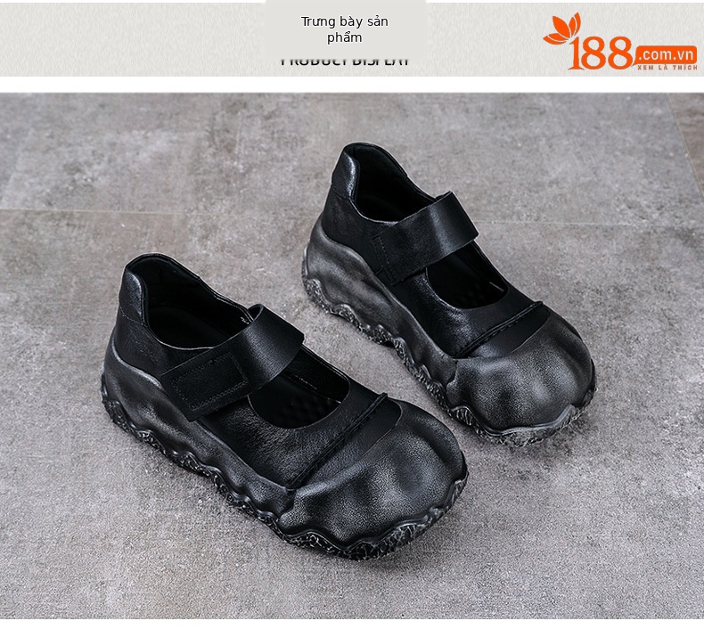 Giày Mary Jane nữ đế dày da bò cổ điển quai ngang Velcro — Màu nâu chi tiết 10