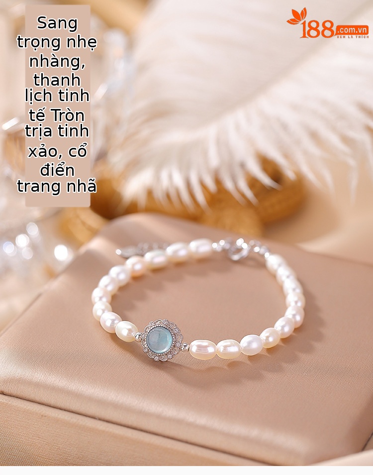 Vòng tay bạc S925 đính ngọc trai nước ngọt và đá aquamarine phong cách nhỏ tươi — Một chiếc chi tiết 1