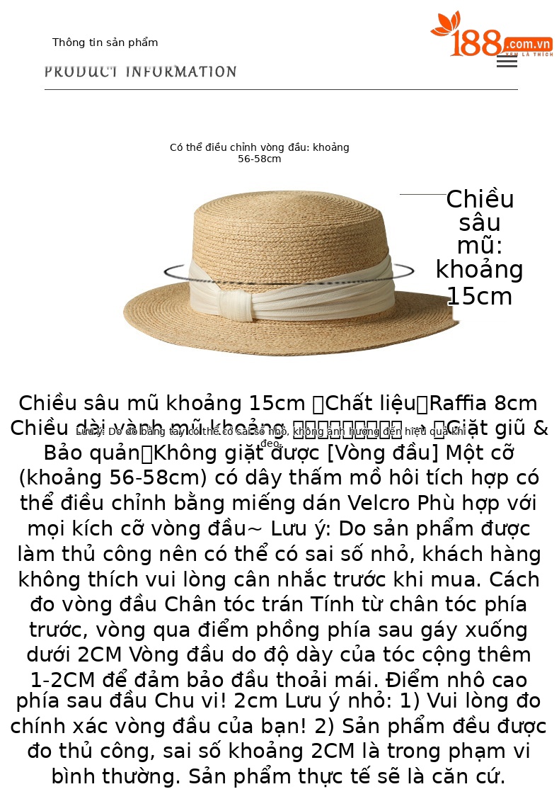 Mũ cói nữ vành rộng chống nắng đi biển kiểu phẳng đỉnh — màu be chi tiết 2