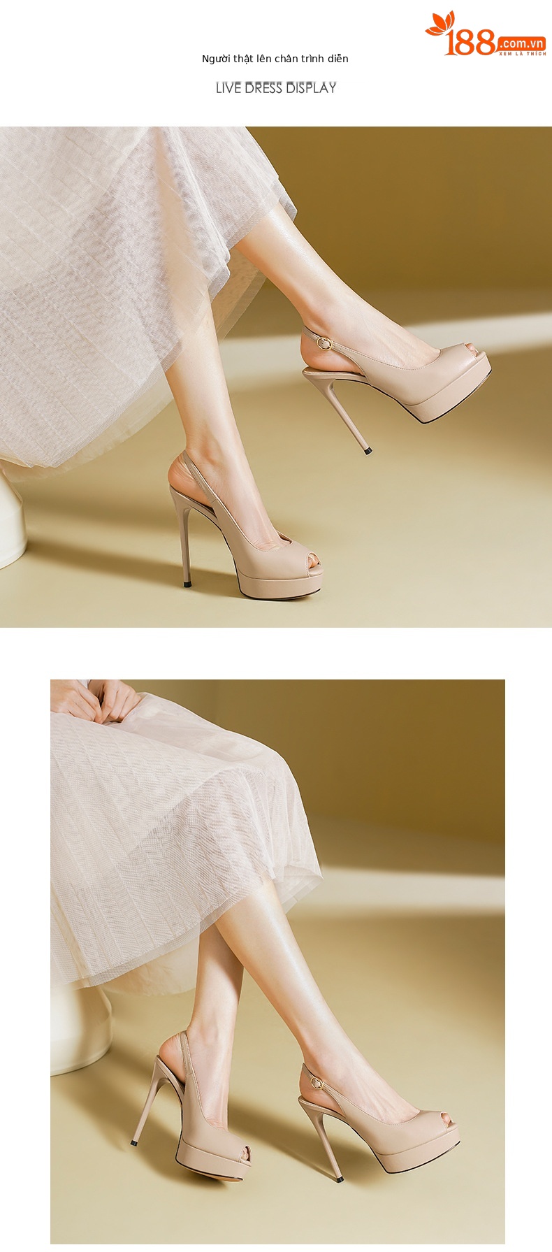 Sandal cao gót nữ mũi nhọn hở mũi, gót siêu cao, đế chống thấm nước — Màu đen chi tiết 4