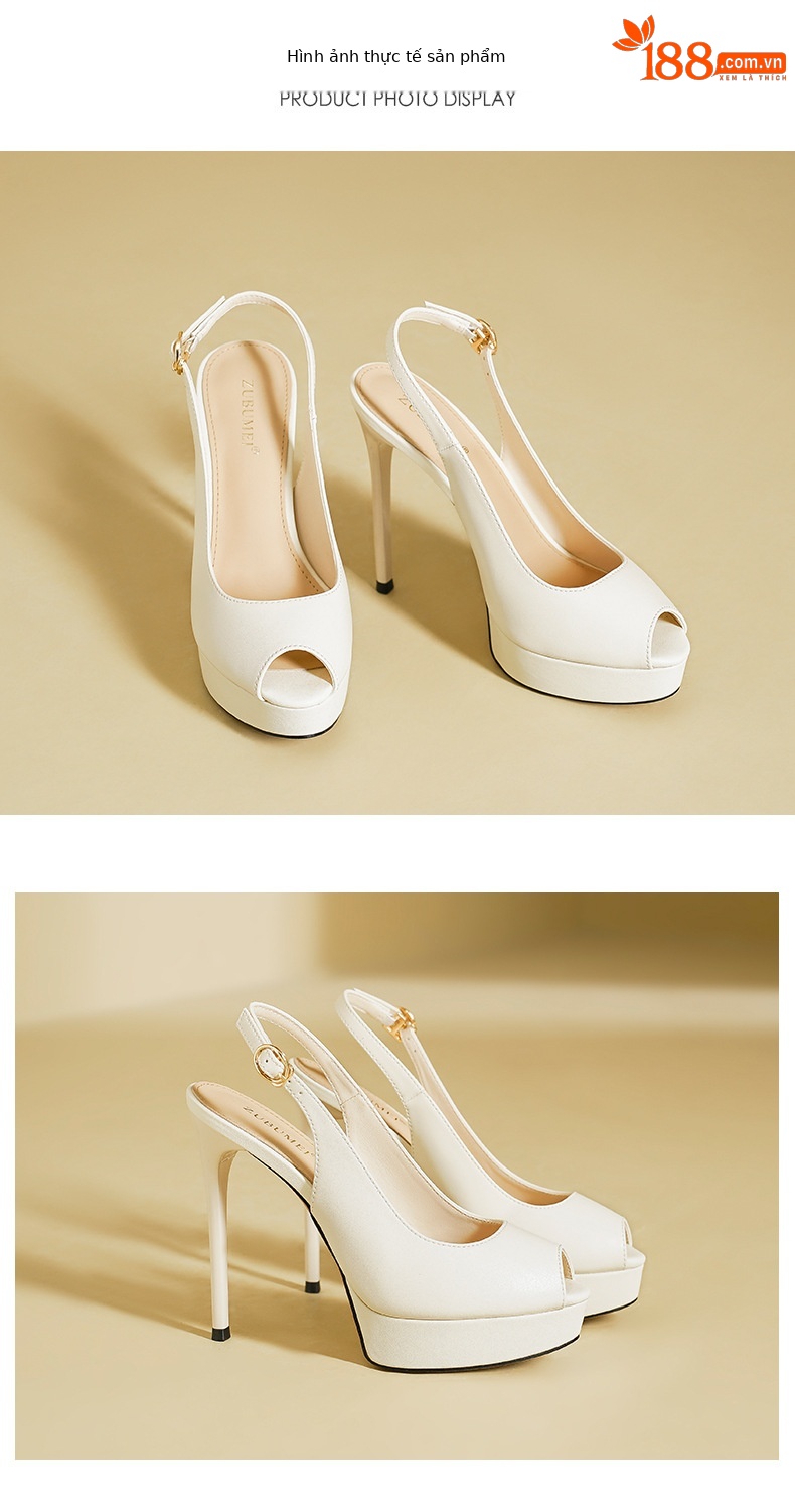 Sandal cao gót nữ mũi nhọn hở mũi, gót siêu cao, đế chống thấm nước — Màu đen chi tiết 9