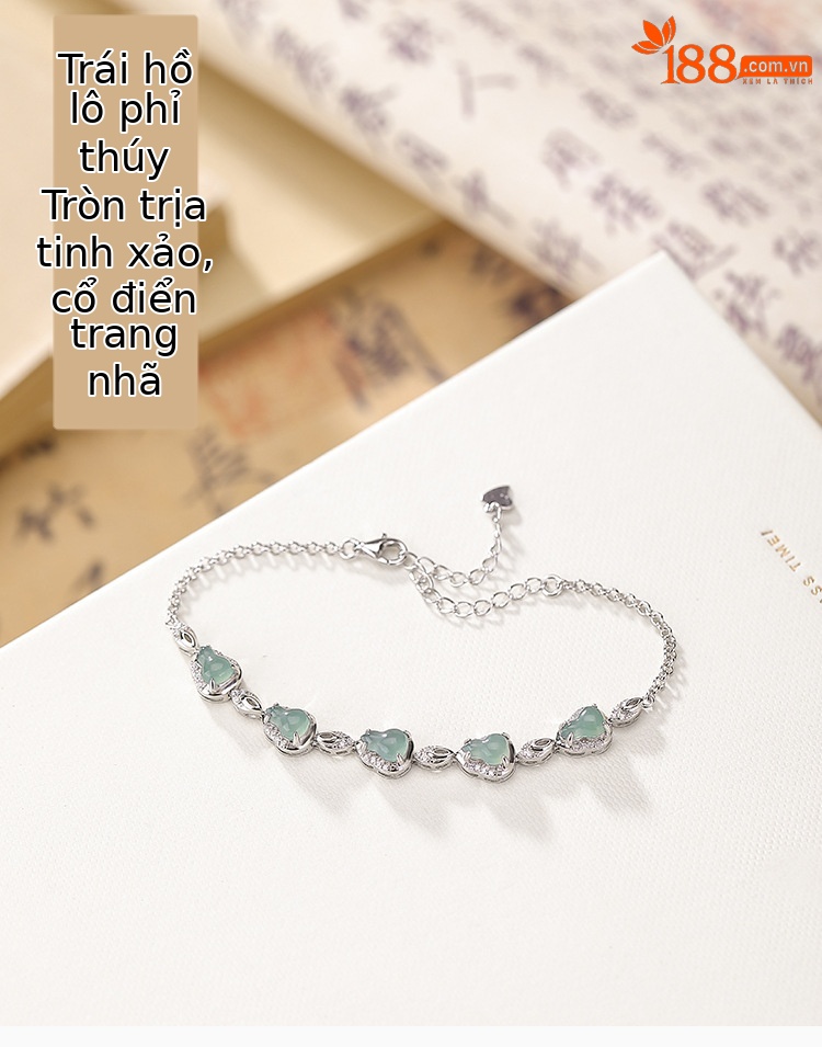 Vòng tay bạc S925 đính ngọc bích xanh dương viền bầu đơn giản — Một chiếc chi tiết 1