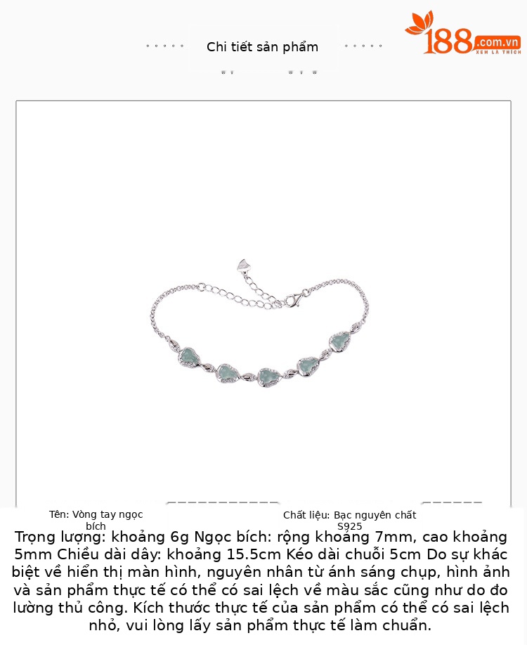 Vòng tay bạc S925 đính ngọc bích xanh dương viền bầu đơn giản — Một chiếc chi tiết 2