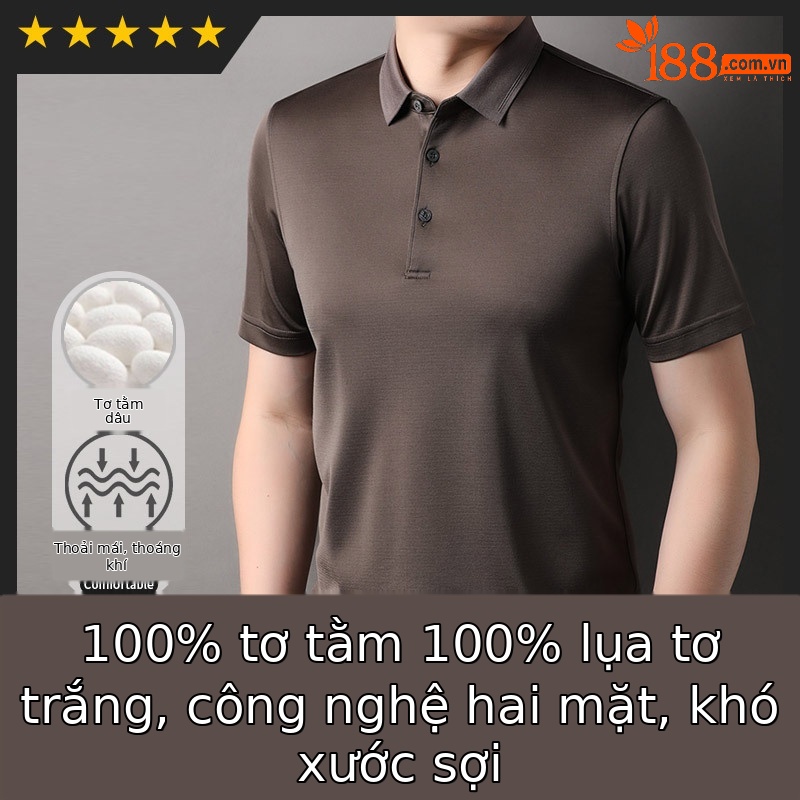 Áo polo nam tay ngắn lụa tơ tằm cổ bẻ phong cách thời trang mùa hè — Cà phê 85088
