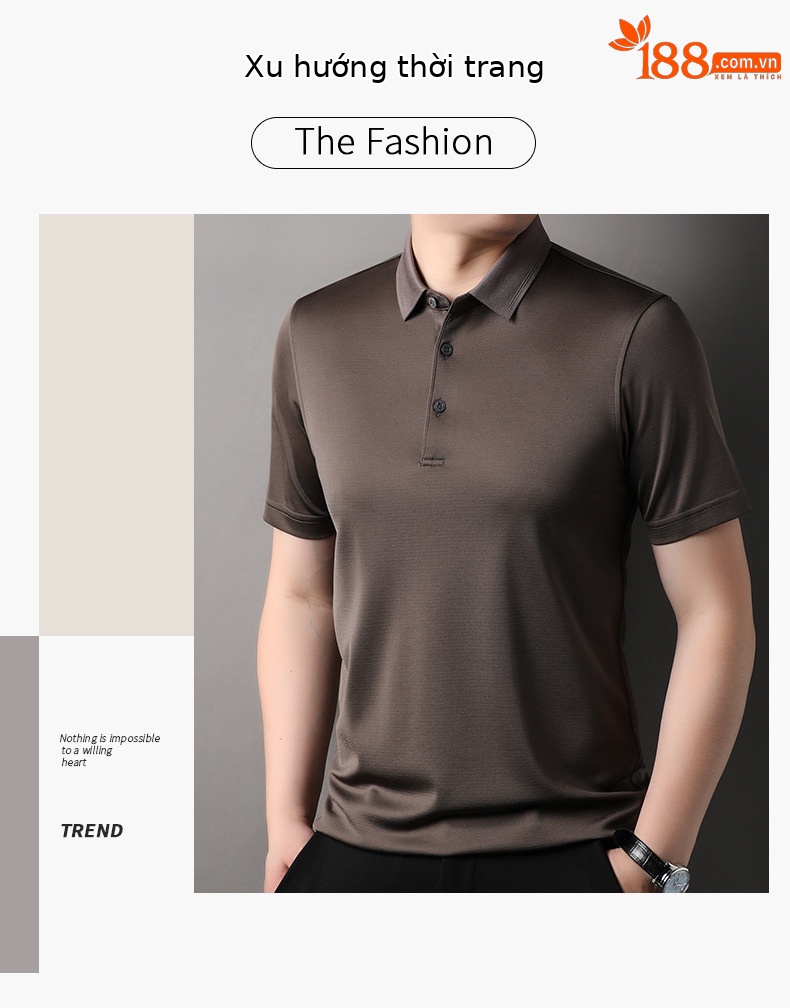 Áo polo nam tay ngắn lụa tơ tằm cổ bẻ phong cách thời trang mùa hè — Cà phê 85088 chi tiết 2