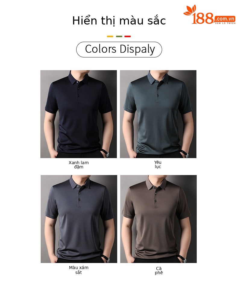 Áo polo nam tay ngắn lụa tơ tằm cổ bẻ phong cách thời trang mùa hè — Cà phê 85088 chi tiết 6