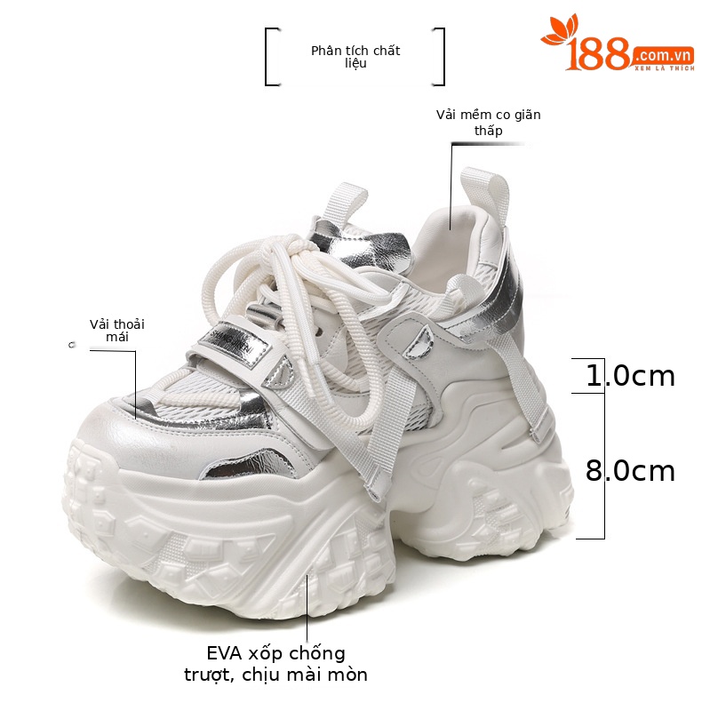 Giày sneaker nữ chunky đế dày lưới thoáng khí, tăng chiều cao bên trong — Màu trắng be chi tiết 3